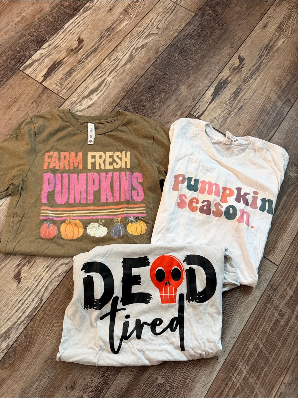 Women’s small fall Tshirt bundle 'Farm Fresh Pumpkins' Pumpkin season dead tired